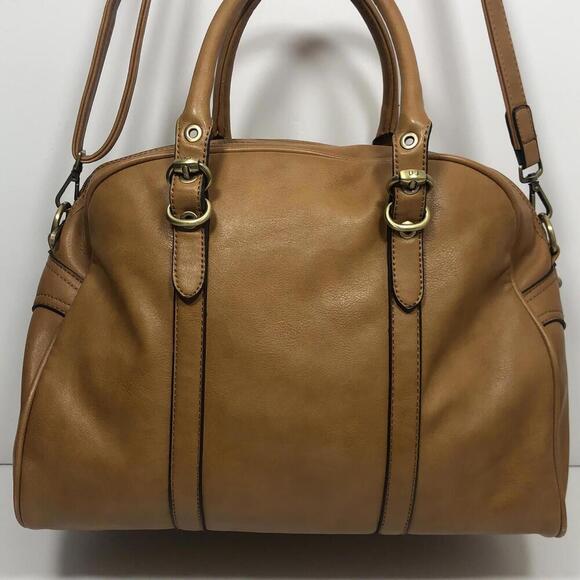 David Jones Shoulder Bag Handbag Purse Tan Faux Leather Shoulder & Double Straps - Picture 2 of 9